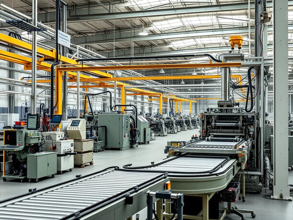 Deutsche Produktionshalle mit Fördertechnik